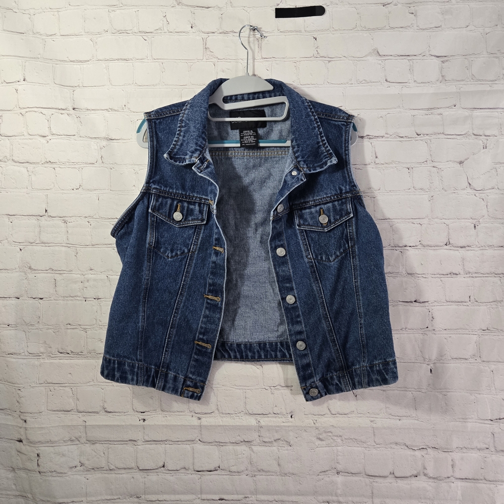 No Boundaries Blue Denim Vest 100% Cotton Y2k 2000s Vtg Grunge Basic